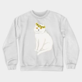 White cat and sunflowers. Crewneck Sweatshirt